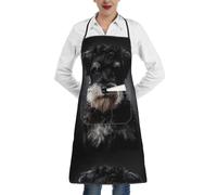 Poadnly Ritratto di Schnauzer grigio scuro, Grembiuli da cucina con tasche, grembiule da cuoco impermeabile regolabile