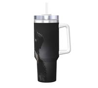 Poadnly Ritratto di Schnauzer grigio scuro,Tazza Ice Bully da 40 oz con manico, coperchio, cannuccia, in acciaio inossidabile, tazza da caffè per auto.
