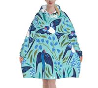 Poadnly Rondini volanti Fiori primaverili,Felpa con cappuccio oversize da donna, felpa con cappuccio, coperta in flanella