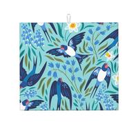 Poadnly Rondini volanti Fiori primaverili, Tappetini scolapiatti assorbenti, Tappetino scolapiatti per il bancone della cucina 41x46 cm