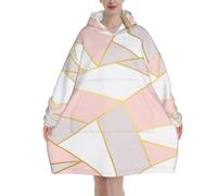 Poadnly Rosa Grigio Geometrico,Felpa con cappuccio oversize da donna, felpa con cappuccio, coperta in flanella