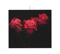 Poadnly Rosa rossa e foglie nere, Tappetini scolapiatti assorbenti, Tappetino scolapiatti per il bancone della cucina 41x46 cm