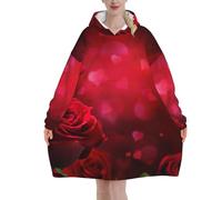 Poadnly Rosa rossa stampata,Felpa con cappuccio oversize da donna, felpa con cappuccio, coperta in flanella