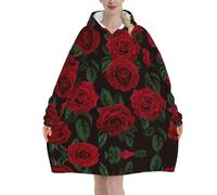 Poadnly Rosa rossa stampata,Felpa con cappuccio oversize da donna, felpa con cappuccio, coperta in flanella