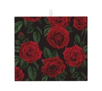 Poadnly Rosa rossa stampata, Tappetini scolapiatti assorbenti, Tappetino scolapiatti per il bancone della cucina 41x46 cm