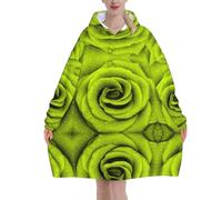 Poadnly Rosa verde stampata,Felpa con cappuccio oversize da donna, felpa con cappuccio, coperta in flanella