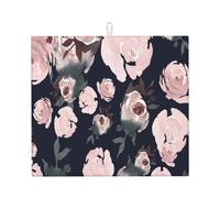 Poadnly Rose rosa acquerello blu navy scuro floreale, Tappetini scolapiatti assorbenti, Tappetino scolapiatti per il bancone della cucina 41x46 cm