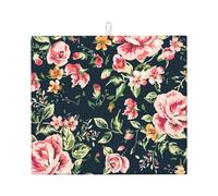 Poadnly Rose rosa, peonie, foglie verdi, Tappetini scolapiatti assorbenti, Tappetino scolapiatti per il bancone della cucina 41x46 cm