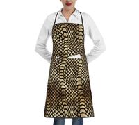 Poadnly Safari Africano Nero Oro Pitone Pelle Animale Seppia, Grembiuli da cucina con tasche, grembiule da cuoco impermeabile regolabile