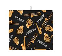Poadnly Sassofono Trombone Musica Nero, Tappetini scolapiatti assorbenti, Tappetino scolapiatti per il bancone della cucina 41x46 cm
