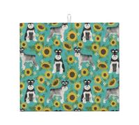 Poadnly Schnauzer Girasoli Primavera Estate Floreale Razza di Cane Cane, Tappetini scolapiatti assorbenti, Tappetino scolapiatti per il bancone della cucina 41x46 cm