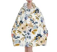 Poadnly Senape blu floreale,Felpa con cappuccio oversize da donna, felpa con cappuccio, coperta in flanella
