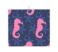 Poadnly Silhouette di cavalluccio marino e stella marina, Tappetini scolapiatti assorbenti, Tappetino scolapiatti per il bancone della cucina 41x46 cm