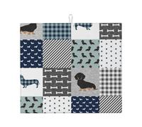 Poadnly Silhouette di razza di cane bassotto nero e marrone, Tappetini scolapiatti assorbenti, Tappetino scolapiatti per il bancone della cucina 41x46 cm