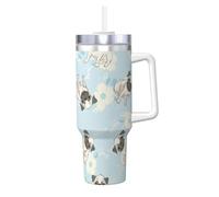 Poadnly Simpatici cuccioli di cane dei cartoni animati,Tazza Ice Bully da 40 oz con manico, coperchio, cannuccia, in acciaio inossidabile, tazza da caffè per auto.