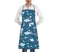 Poadnly Squalo sorridente Animali marini Pesci Stelle marine Blu, Grembiuli da cucina con tasche, grembiule da cuoco impermeabile regolabile