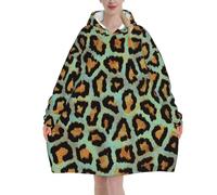 Poadnly Stampa animalier chic leopardata verde acqua,Felpa con cappuccio oversize da donna, felpa con cappuccio, coperta in flanella
