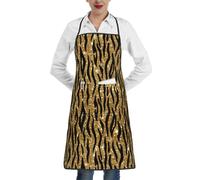 Poadnly Stampa animalier con glitter oro, Grembiuli da cucina con tasche, grembiule da cuoco impermeabile regolabile