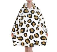 Poadnly Stampa animalier leopardata nera con glitter oro,Felpa con cappuccio oversize da donna, felpa con cappuccio, coperta in flanella