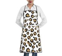 Poadnly Stampa animalier leopardata nera con glitter oro, Grembiuli da cucina con tasche, grembiule da cuoco impermeabile regolabile