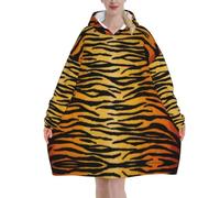 Poadnly Stampa animalier Tigre Nero Oro,Felpa con cappuccio oversize da donna, felpa con cappuccio, coperta in flanella