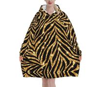 Poadnly Stampa animalier zebrata dorata,Felpa con cappuccio oversize da donna, felpa con cappuccio, coperta in flanella