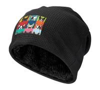 Poadnly Stampa Colorata del Boston Terrier,Cappello Invernale in Maglia a Nido d'Ape, Berretto Caldo Foderato in Pile, per Uomo e Donna