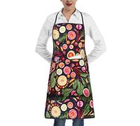 Poadnly Stampa di frutta e verdura vegana, Grembiuli da cucina con tasche, grembiule da cuoco impermeabile regolabile