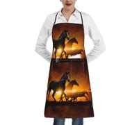 Poadnly Stampa di nuvole rosse luminose con cavalli neri, Grembiuli da cucina con tasche, grembiule da cuoco impermeabile regolabile