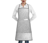 Poadnly Stampa glitter argento scintillante finto, Grembiuli da cucina con tasche, grembiule da cuoco impermeabile regolabile