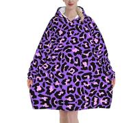 Poadnly Stampa leopardata viola,Felpa con cappuccio oversize da donna, felpa con cappuccio, coperta in flanella