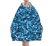 Poadnly Stampa paillettes blu vintage,Felpa con cappuccio oversize da donna, felpa con cappuccio, coperta in flanella