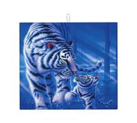 Poadnly Stampa Tigre Mamma e Figlio, Tappetini scolapiatti assorbenti, Tappetino scolapiatti per il bancone della cucina 41x46 cm