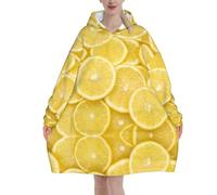 Poadnly Stampato giallo limone,Felpa con cappuccio oversize da donna, felpa con cappuccio, coperta in flanella