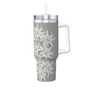 Poadnly Stella alpina moderna, fiori alpini svizzeri,Tazza Ice Bully da 40 oz con manico, coperchio, cannuccia, in acciaio inossidabile, tazza da caffè per auto.