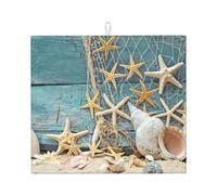 Poadnly Stella marina sulla spiaggia di mare sulla rete da pesca, Tappetini scolapiatti assorbenti, Tappetino scolapiatti per il bancone della cucina 41x46 cm