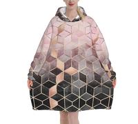 Poadnly Stile nordico, motivo geometrico rosa, oro,Felpa con cappuccio oversize da donna, felpa con cappuccio, coperta in flanella
