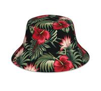 Poadnly Strelitzia Floreale Tropicale Vintage di Ibisco Rosso, Cappello da Pescatore per Adulti, Cappello da Sole, Berretto da Corsa Riflettente Notturno, Cappelli da Pescatore