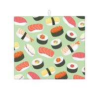 Poadnly Sushi su verde stampato, Tappetini scolapiatti assorbenti, Tappetino scolapiatti per il bancone della cucina 41x46 cm