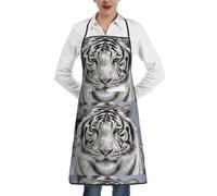 Poadnly Tigre bianca invernale, Grembiuli da cucina con tasche, grembiule da cuoco impermeabile regolabile