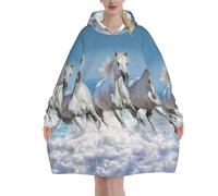 Poadnly Tre cavalli bianchi,Felpa con cappuccio oversize da donna, felpa con cappuccio, coperta in flanella