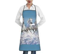 Poadnly Tre cavalli bianchi, Grembiuli da cucina con tasche, grembiule da cuoco impermeabile regolabile