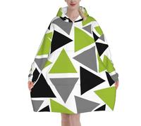 Poadnly Triangoli casuali verde lime grigio nero su bianco,Felpa con cappuccio oversize da donna, felpa con cappuccio, coperta in flanella