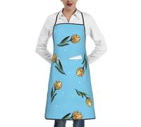 Poadnly Tulipani gialli disegnati a mano, Grembiuli da cucina con tasche, grembiule da cuoco impermeabile regolabile