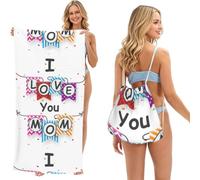 Poadnly Voglio bene alla tua mamma, Set 2 in 1: asciugamano e borsa ripiegabile, telo mare con zainetto a sacca per viaggi, vacanze e campeggio
