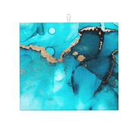 Poadnly Vortici astratti alla moda color verde acqua e oro, Tappetini scolapiatti assorbenti, Tappetino scolapiatti per il bancone della cucina 41x46 cm