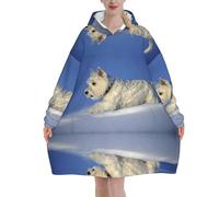 Poadnly Westie Winter West Highland White Terrier Cani,Felpa con cappuccio oversize da donna, felpa con cappuccio, coperta in flanella