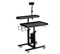 Poarmeey Vassoio per tatuaggi, regolabile, a doppio livello, con ruote, per studi di tatuaggi, salone di bellezza