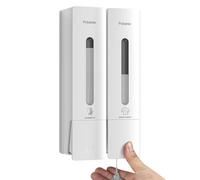 Pobamle 1984 Dispenser per shampoo e balsamo, montaggio a parete, dispenser per doccia a 2 camere, senza trapano, set da bagno per doccia a parete, casa, hotel, 400 ml, 2 pezzi, bianco
