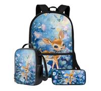 Poceacles Bookbag per ragazzi 10-12 zaino per la scuola per bambini 3 pezzi borsa per libri con astuccio, zaino leggero per laptop da 17 pollici, Gloria mattutina dei cervi, Taglia unica